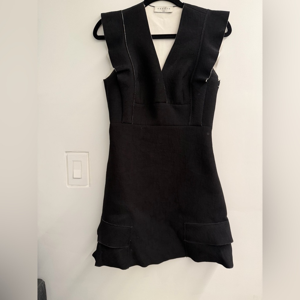Sandro Black V-Neck Mini Dress